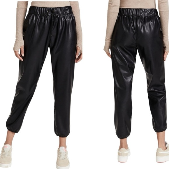 Enza Costa Vegan Leather Joggers Black Women’s Large Faux Leather Streetwear - Picture 1 of 11